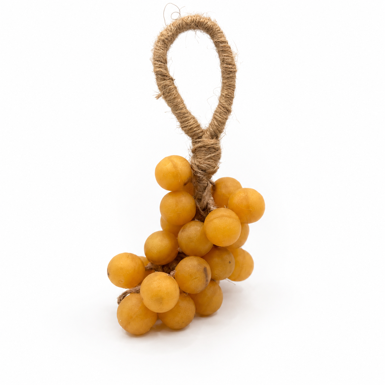 Grape Escape bunch in golden yellow, hanging on jute twine