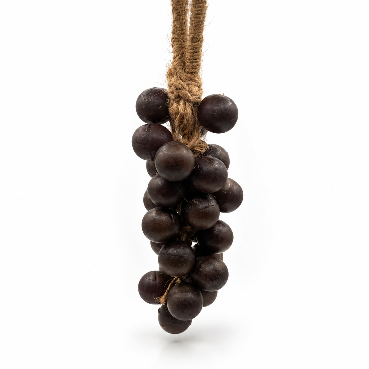 Grape Escape bunch in deep plum, hanging on jute twine